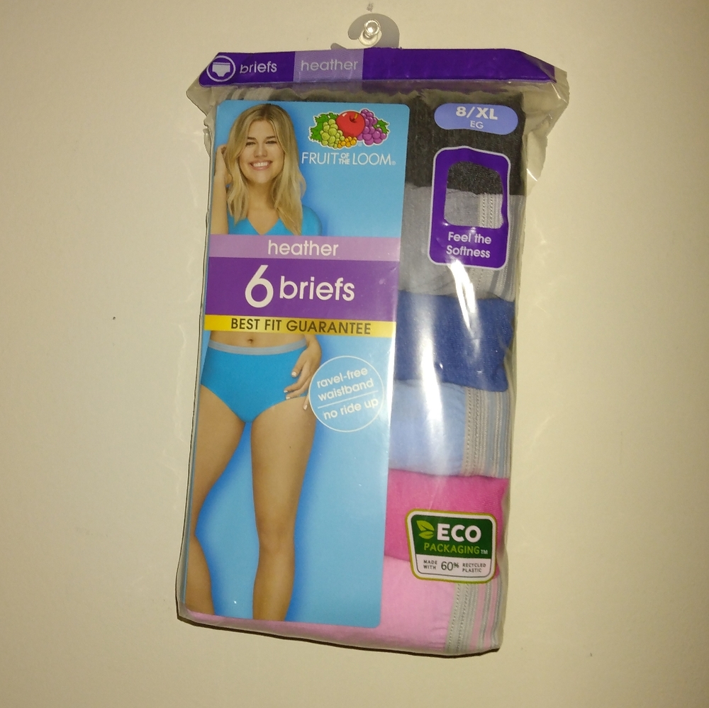 NEW FRUIT OF THE LOOM 6ct women's (XL/size 8) heather, brief underwear